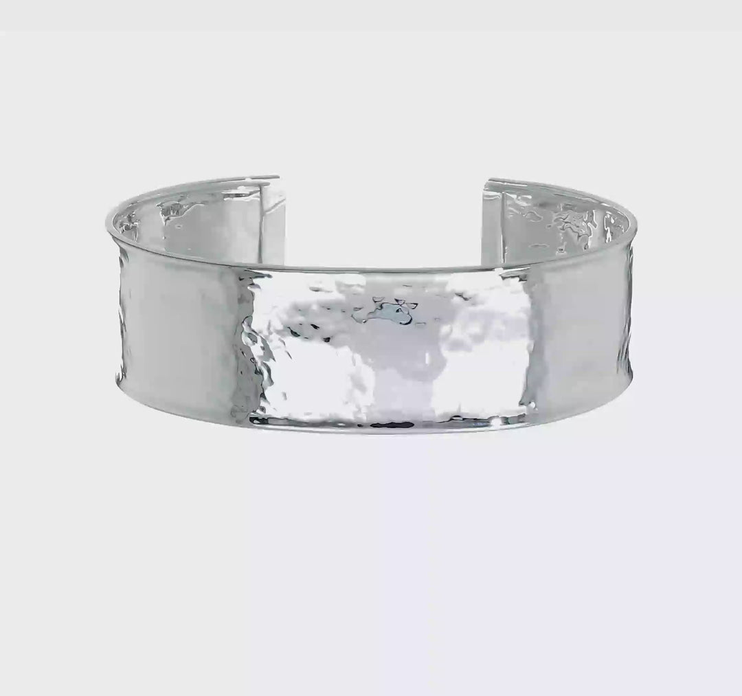 14K White Gold Cuff Bracelet (19 mm) with Hammered and Polished Finish