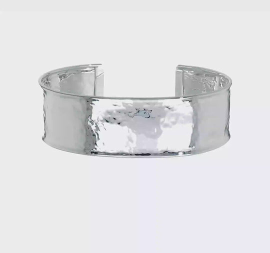 14K White Gold Cuff Bracelet (19 mm) with Hammered and Polished Finish