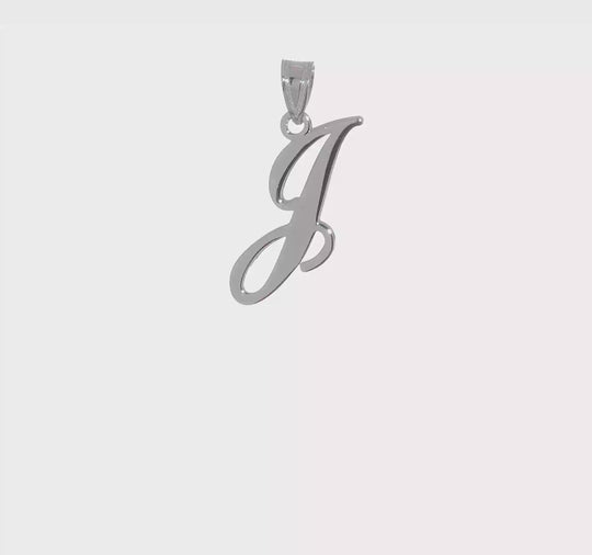 14K White Gold “J” Initial Pendant – Calligraphy Style