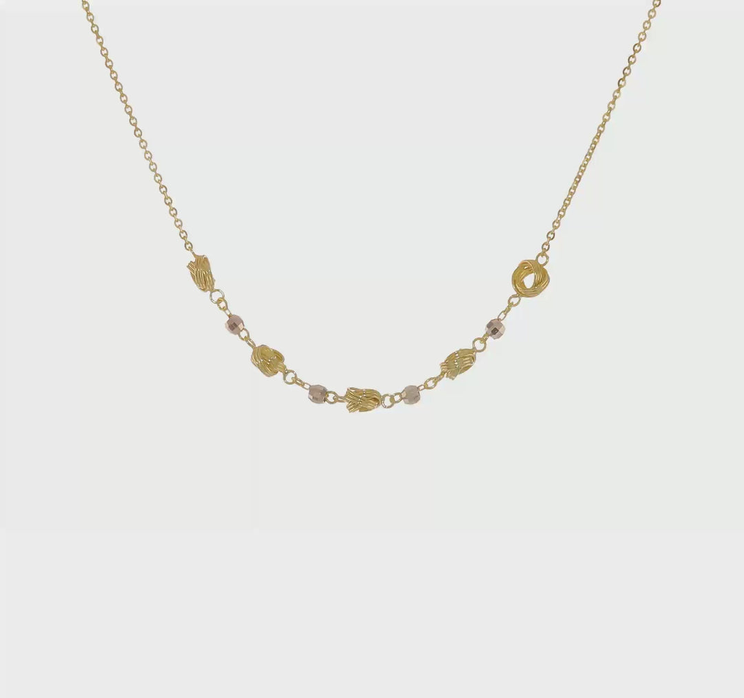 14K Two-Tone Gold Polished D/C Pearl Love Knot Necklace with 2-Inch Extender