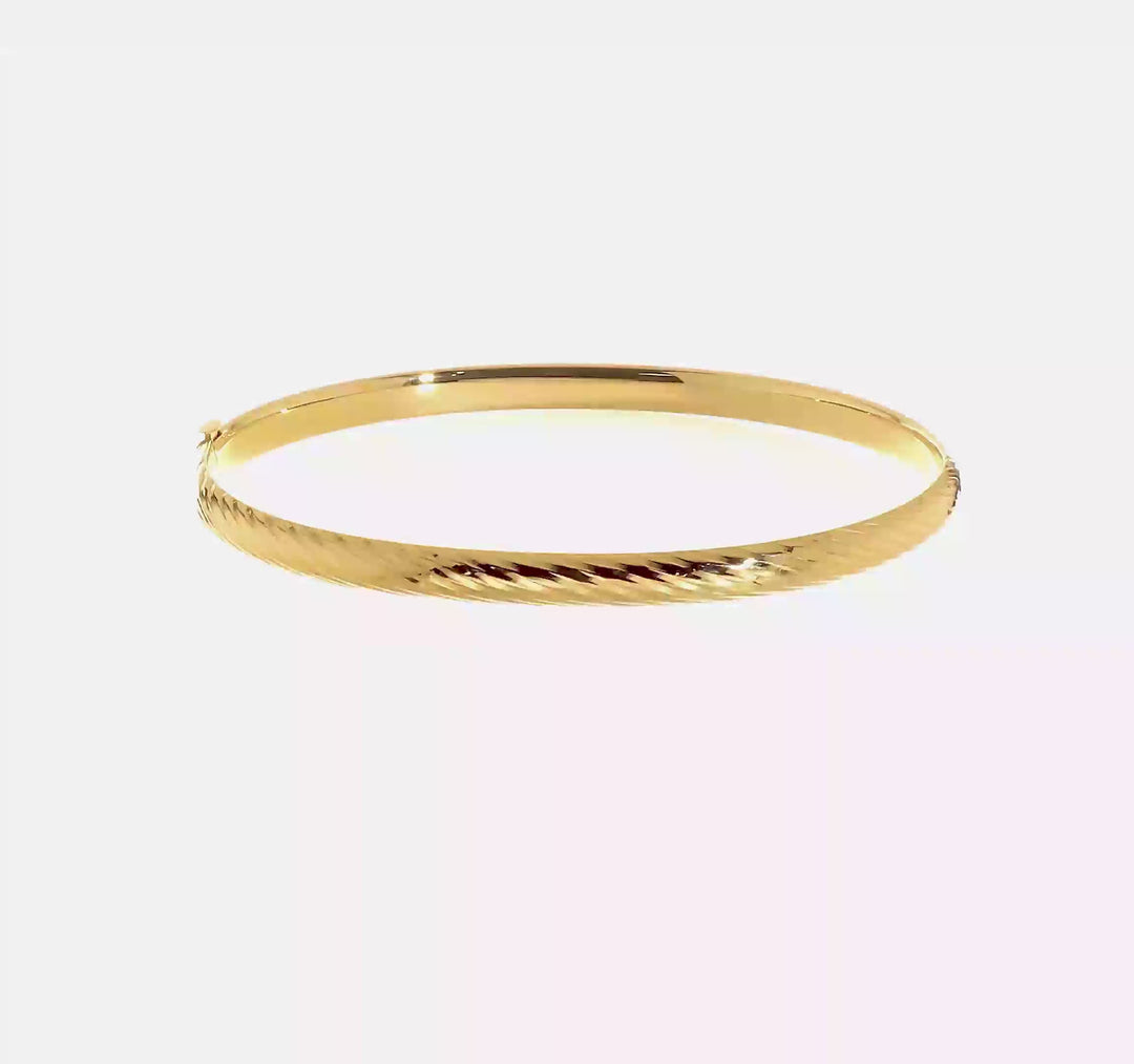 14k Yellow Gold 3/16" Textured Hinged Bangle Bracelet