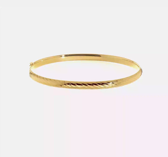 14k Yellow Gold 3/16" Textured Hinged Bangle Bracelet