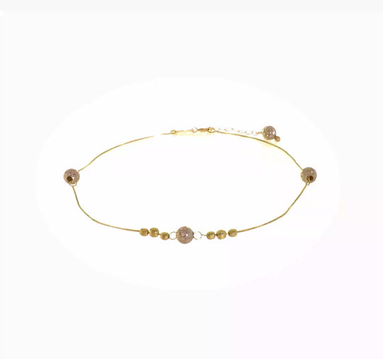 Tobillera 14K Bicolor con Cuentas 9 Pulgadas Más Extensión de 1 Pulgada