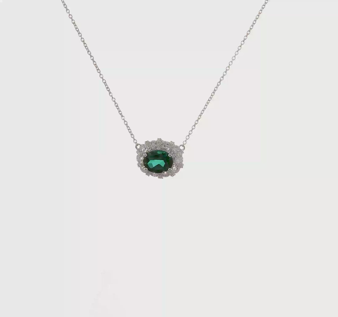 14K White Gold Necklace with Emerald and Lab Grown Diamonds