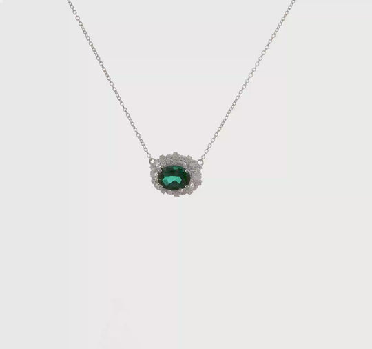 14K White Gold Necklace with Emerald and Lab Grown Diamonds