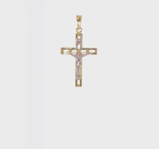 Polished Solid 14k Two-Tone Gold INRI Crucifix Pendant