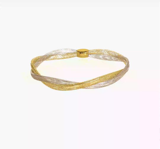 Pulsera 14K con Malla Trenzada y Rodio, Estilo Stretch