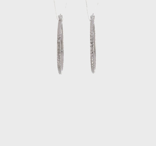 Diamond-Cut Round Tube Hoops in 14k White Gold (2mm x 30mm)