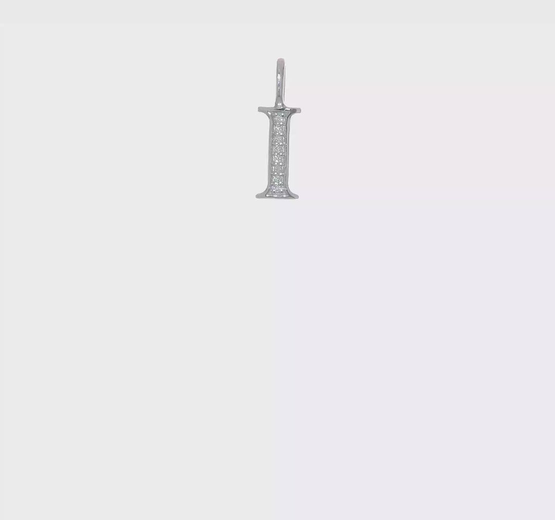 14K White Gold "I" Initial Pendant with Diamond