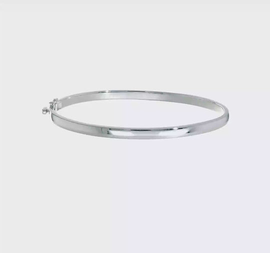 14k White Gold Bangle Bracelet, 3.6mm, Solid, Polished, Hinged