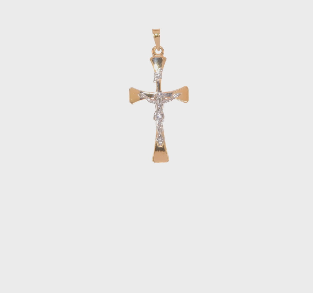 14K Two-Tone Polished Hollow INRI Cross Pendant