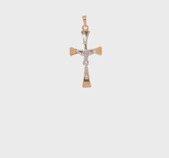14K Two-Tone Polished Hollow INRI Cross Pendant