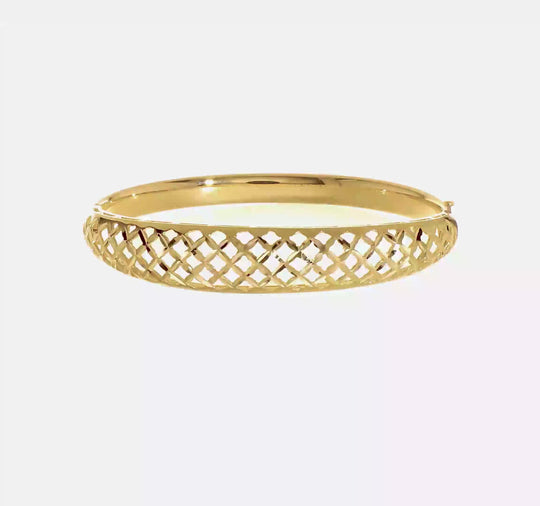 14K Yellow Gold Elegant Woven Graduated Bangle Bracelet