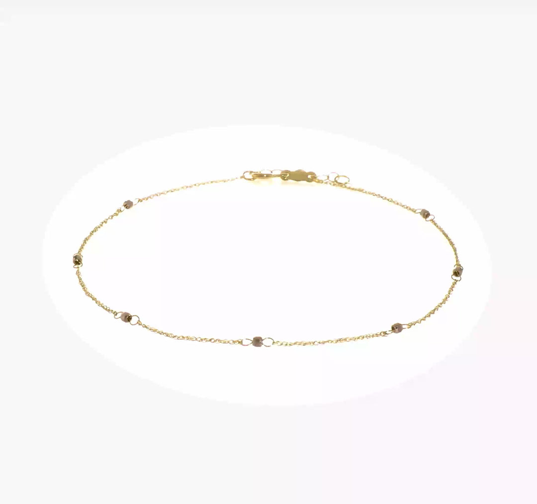 Tobillera de Oro de 14K Dos Tonos con Esferas Espejadas de 9 Pulgadas y Extensión de 1 Pulgada