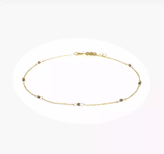 Tobillera de Oro de 14K Dos Tonos con Esferas Espejadas de 9 Pulgadas y Extensión de 1 Pulgada