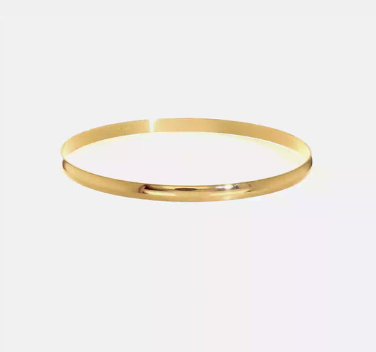 Solid 14K Yellow Gold Half Round Polished Bangle (4mm)