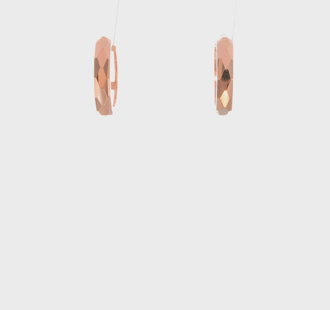 14k Rose Gold Polished Faceted Hinged Hoop Earrings 3x15mm