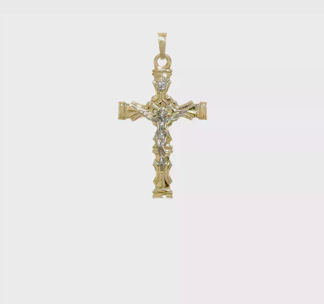 Polished Latin Crucifix Pendant in 14K Two-Tone Gold