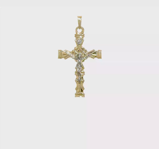 Polished Latin Crucifix Pendant in 14K Two-Tone Gold
