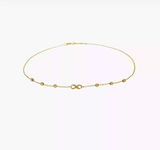 Tobillera de Símbolo de Infinito de 14K de 10 Pulgadas + Extensión de 1 Pulgada