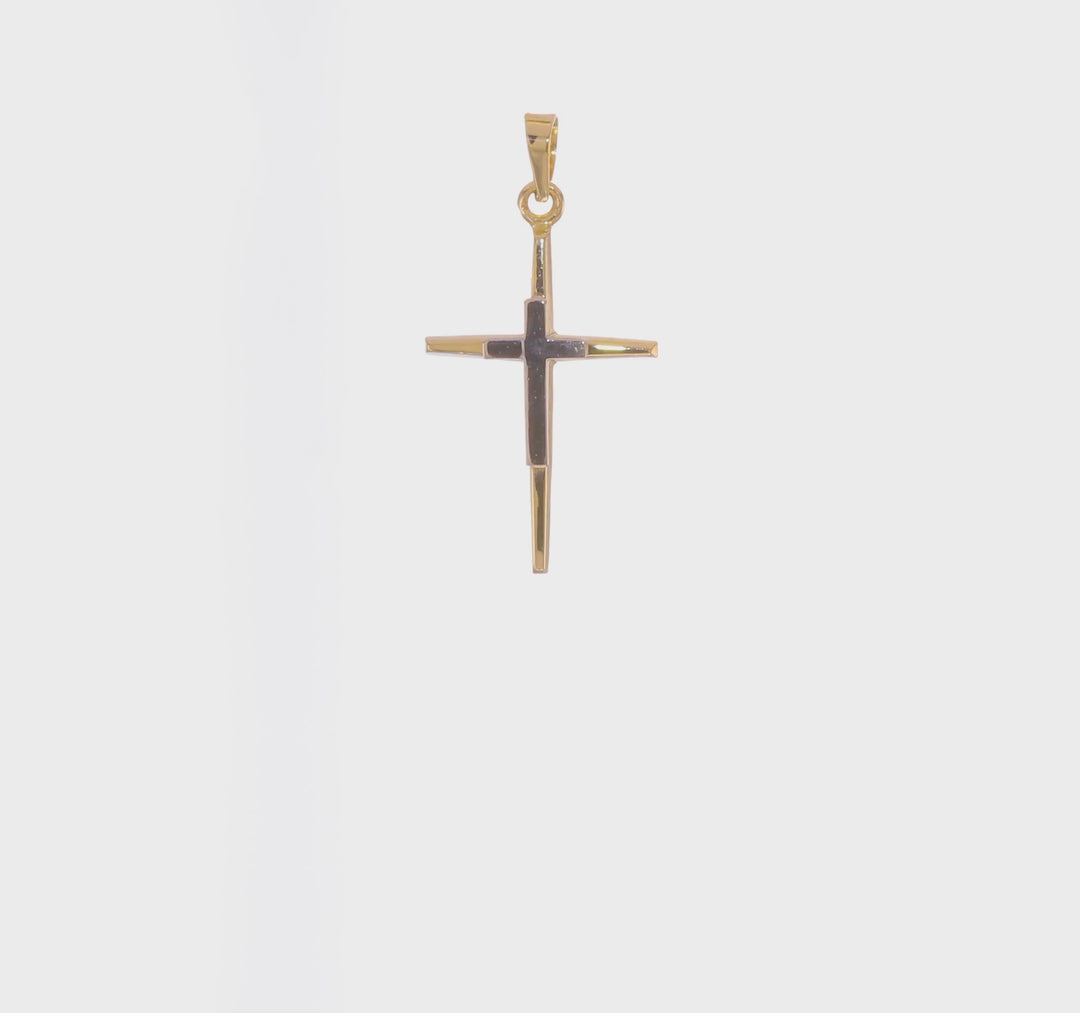 Polished Solid Double Cross Pendant in 14K Two-Tone Gold