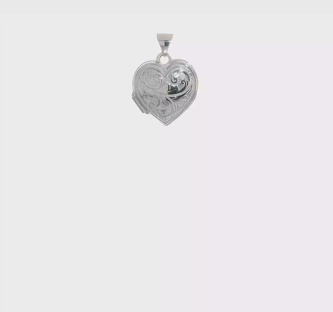 15mm Heart Locket with Reversible Swirl Design in 14k White Gold