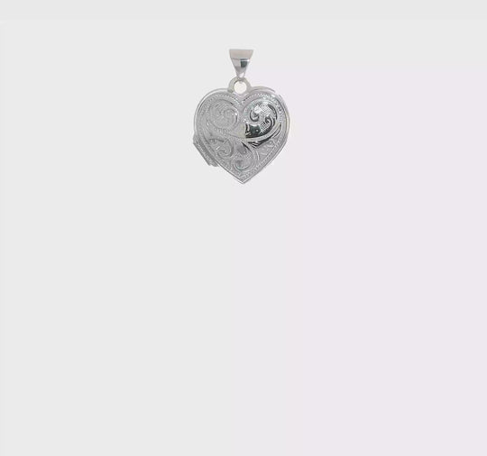 15mm Heart Locket with Reversible Swirl Design in 14k White Gold