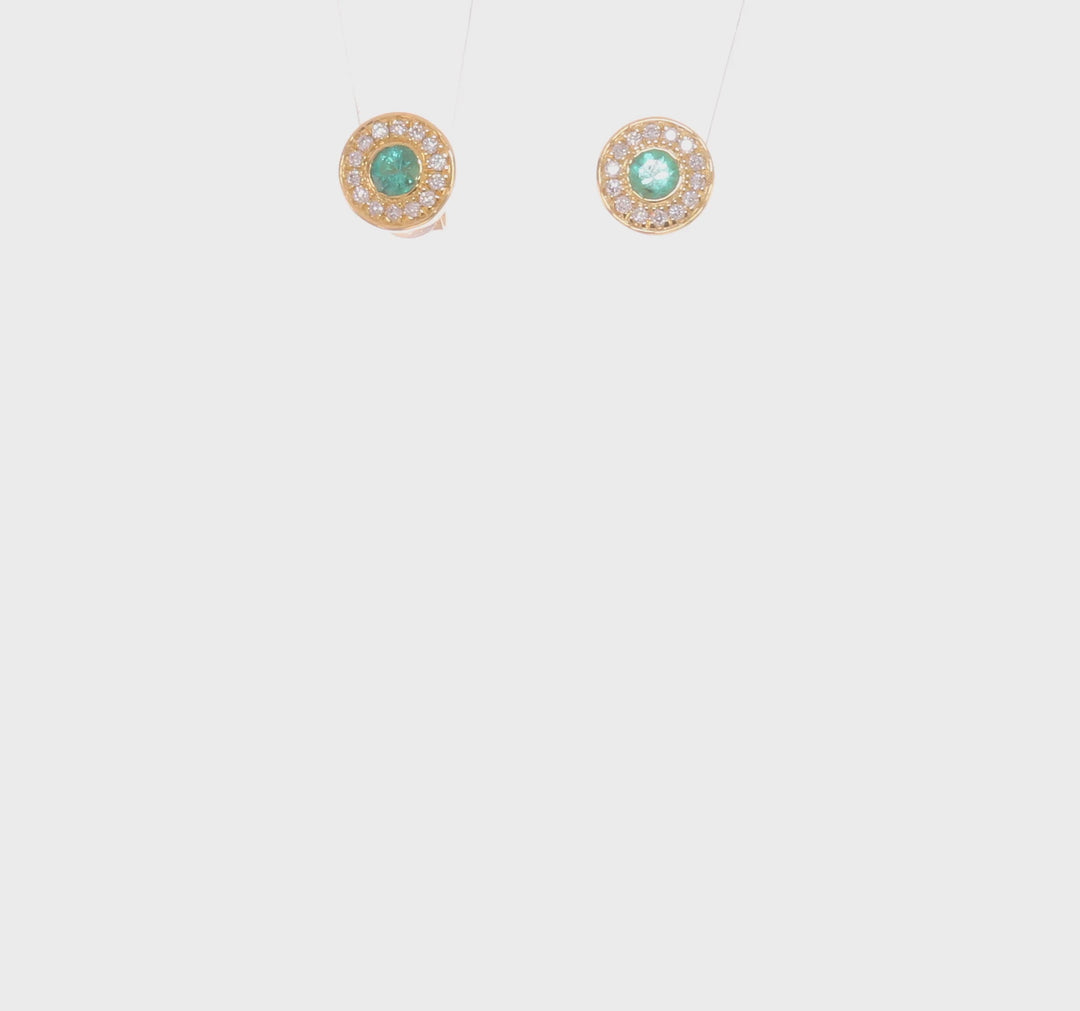 14k Halo Emerald and Diamond Earrings
