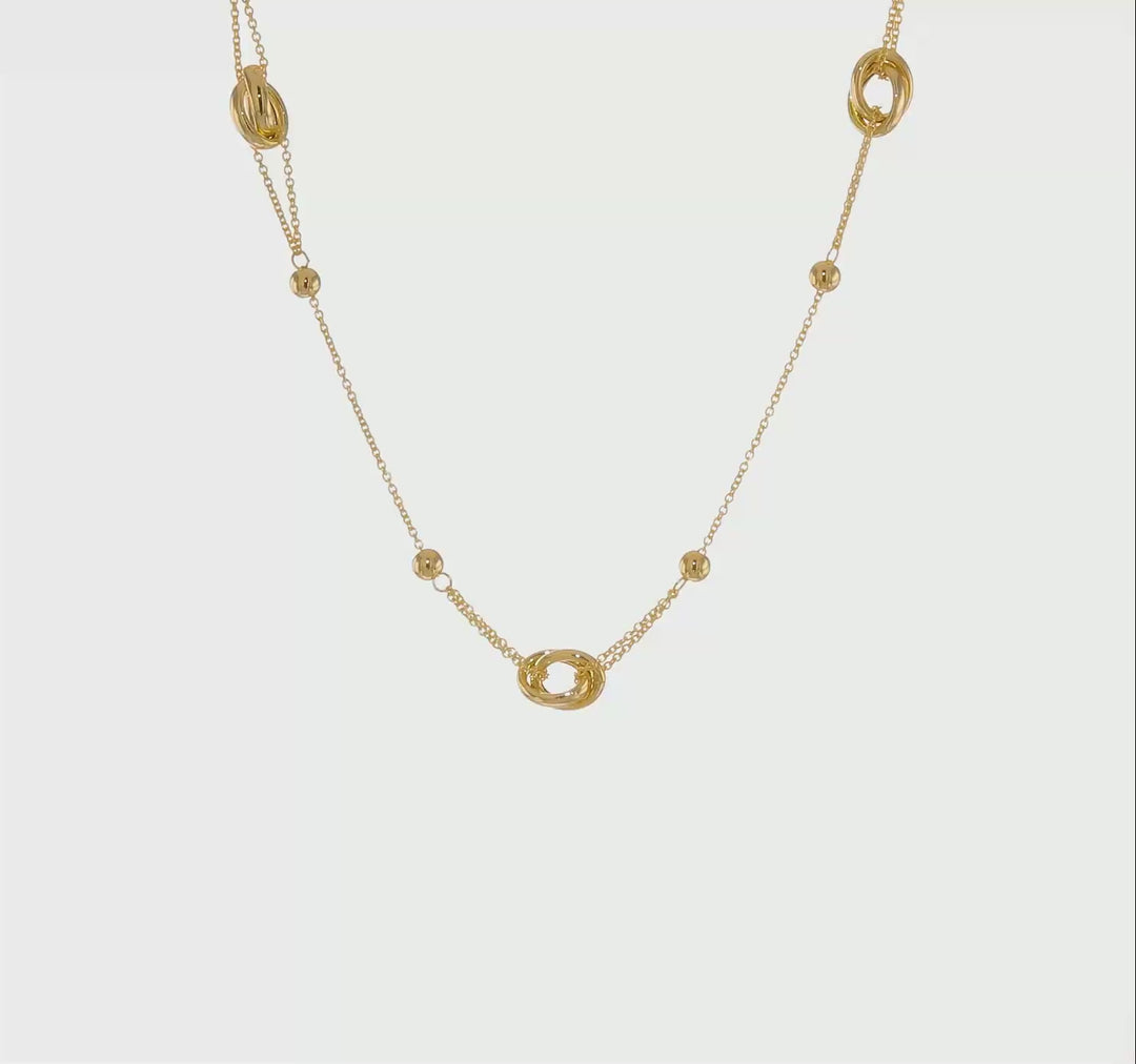 Elegant 14K Beaded and Link Necklace, 1.5 Inch Extension