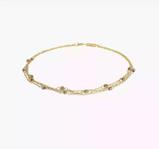 Tobillera de Triple Cadena de 14K Bicolor de 9 pulgadas + 1 pulgada de Extensión