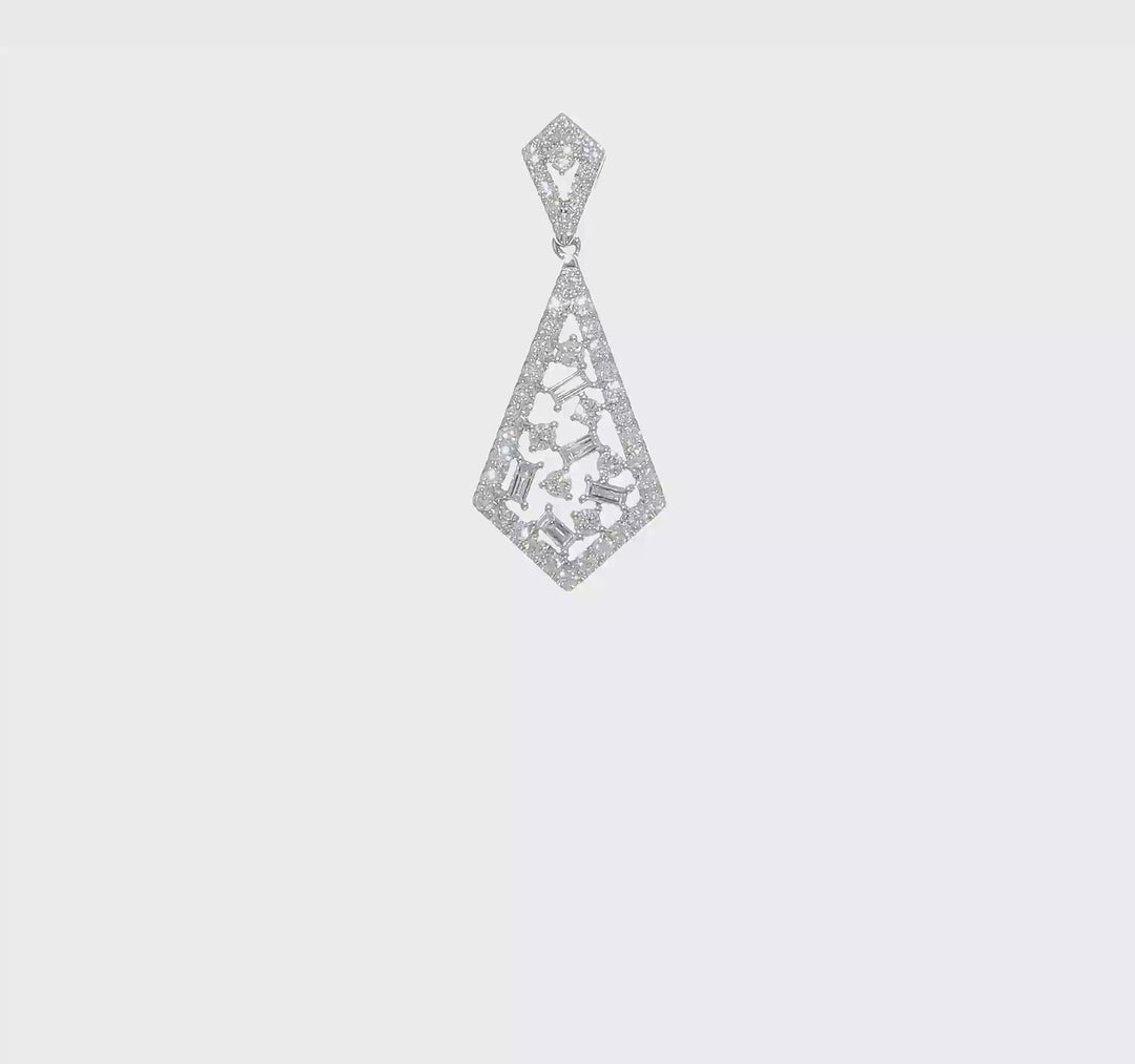 14k White Gold Polished Diamond Sliding Chain Necklace with Fancy Dangle Pendant