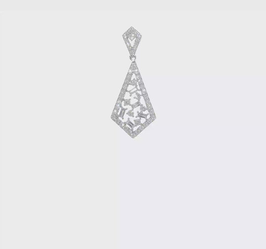 14k White Gold Polished Diamond Sliding Chain Necklace with Fancy Dangle Pendant