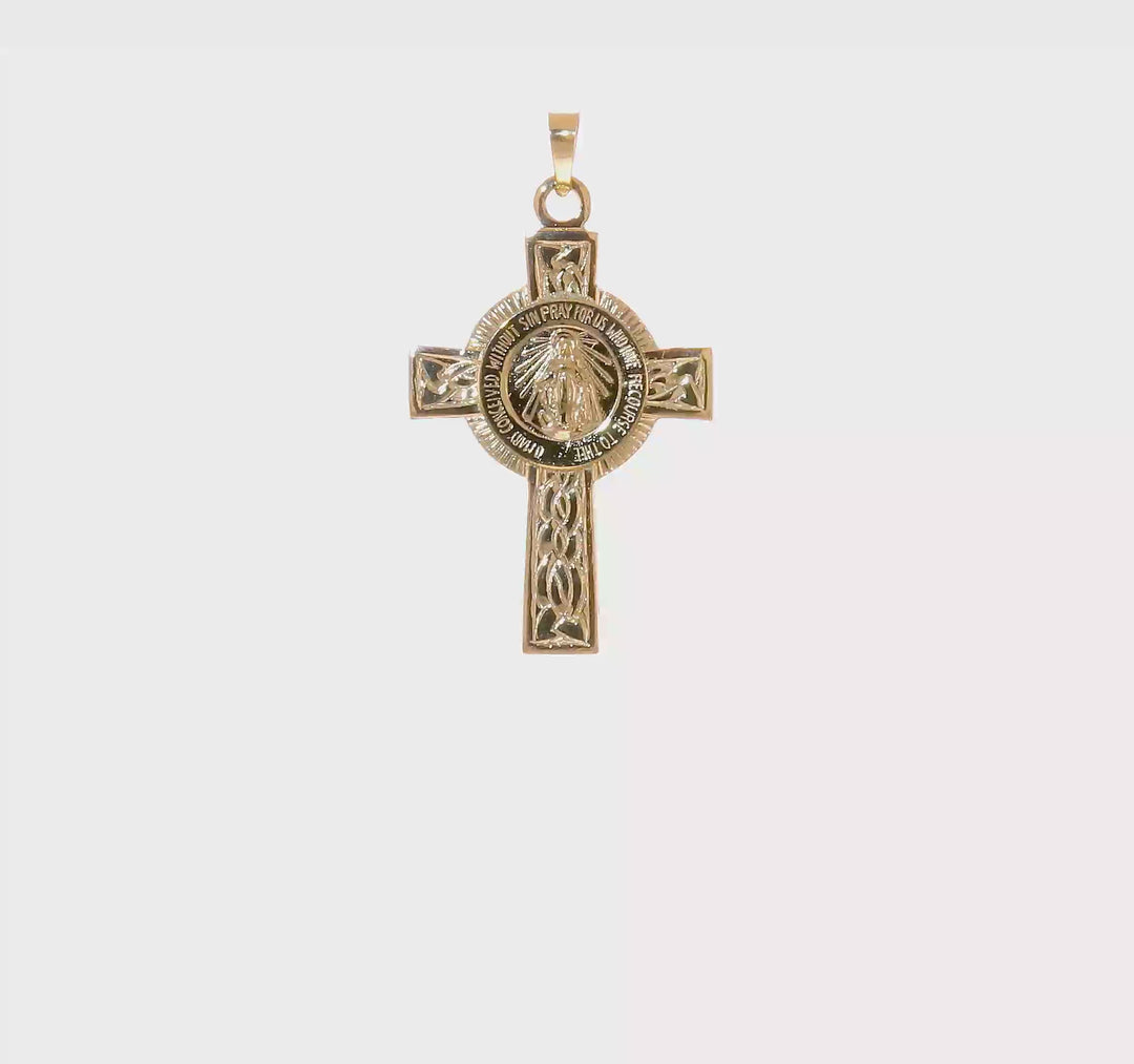 14K Gold Miraculous Medal Cross Pendant