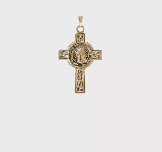 14K Gold Miraculous Medal Cross Pendant