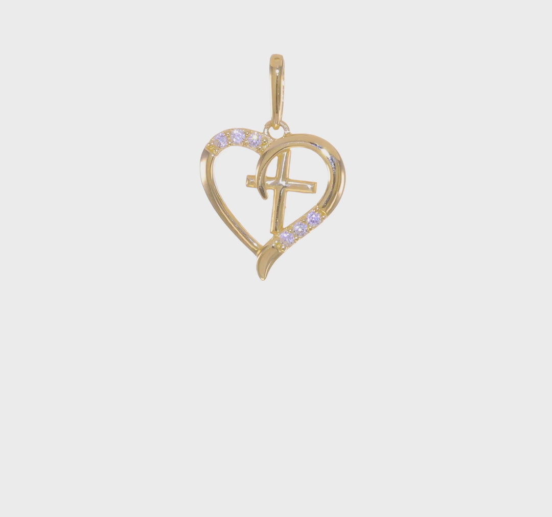 14k CZ Heart Pendant with Cross