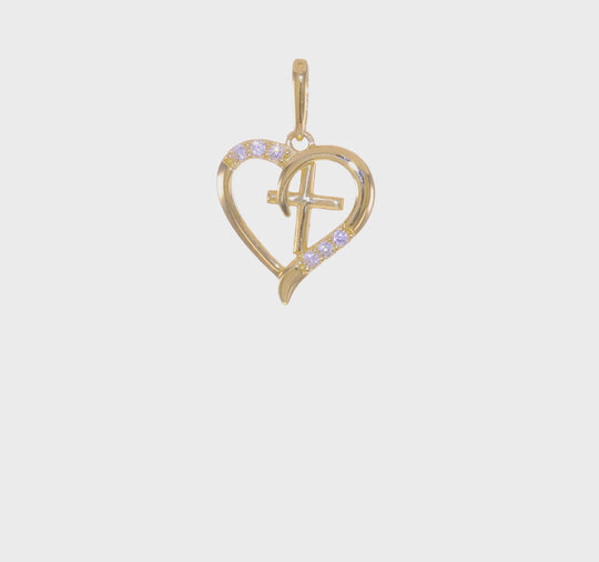 14k CZ Heart Pendant with Cross