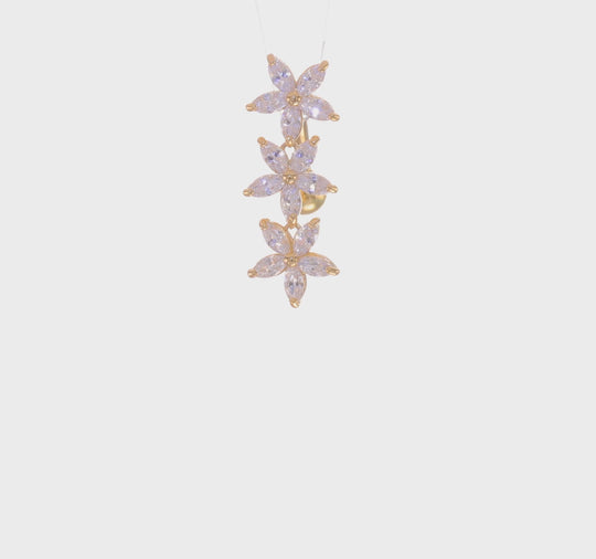 14k Gold Plated Belly Button Ring with 3 CZ Flowers