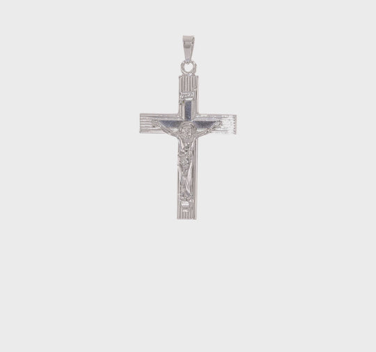 Solid 14K White Gold Striped INRI Crucifix Pendant