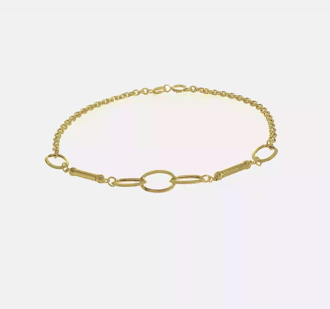 Pulsera con Barras y Enlaces de Diseño en Oro de 14k Pulido