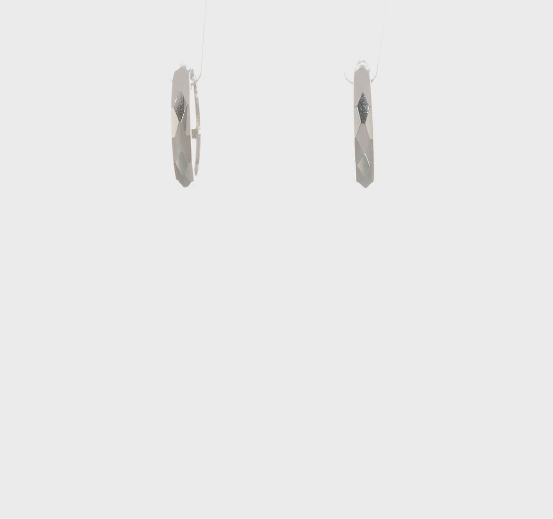 14k White Gold Polished Faceted Hinged Hoop Earrings 2x14mm