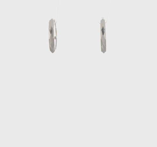 14k White Gold Polished Faceted Hinged Hoop Earrings 2x14mm