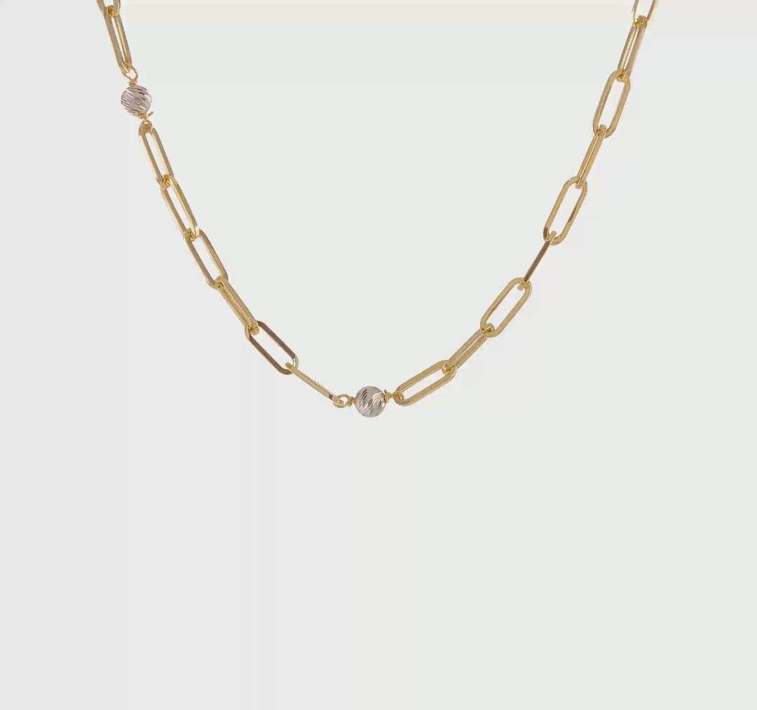 14K Two-Tone Gold Necklace with Polished Beads and Fancy Link - 18 Inches