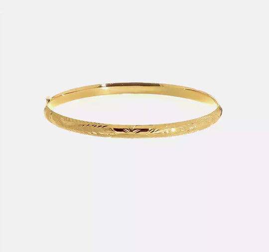 14K Yellow Gold Laser Engraved Hinged Bracelet (3/16")