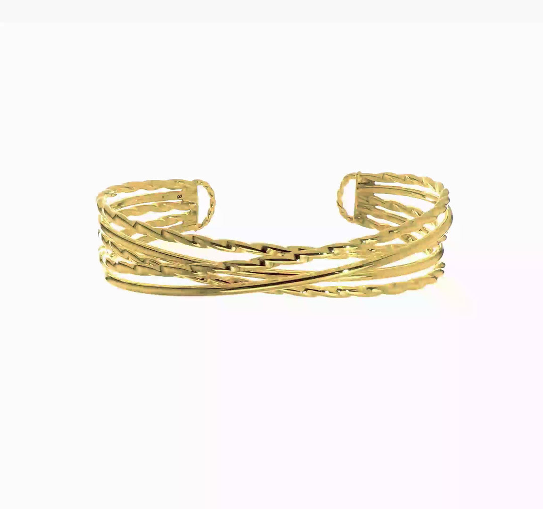 14K Yellow Gold Multi-Tube Open Bangle (15mm)