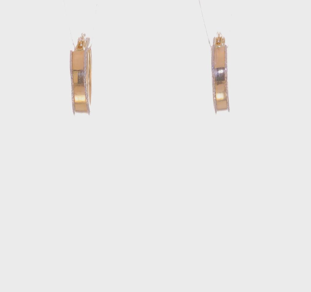 14k Two-Tone Gold Round Stud Earrings with Diamond Cut Edge (3x14mm)