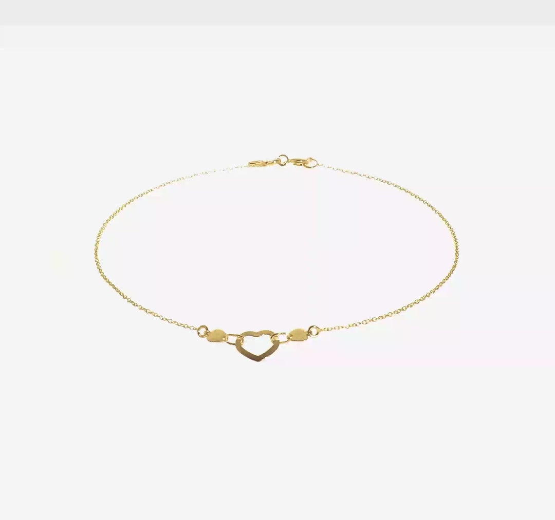 Tobillera Corazón Pulido de 14K con Extensión de 0.75 pulgadas de 10 Pulgadas