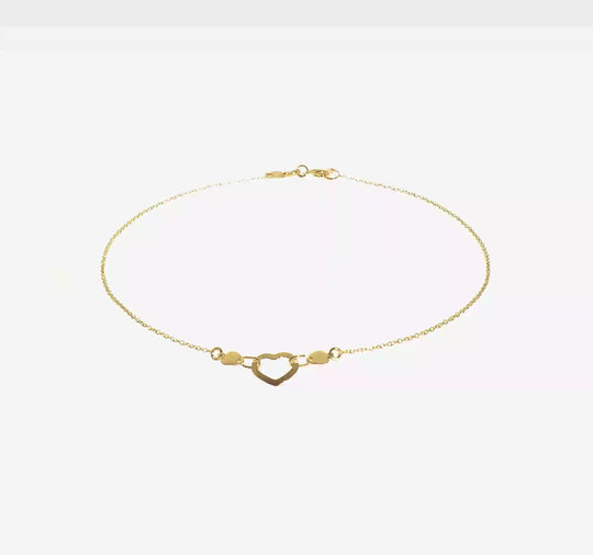 Tobillera Corazón Pulido de 14K con Extensión de 0.75 pulgadas de 10 Pulgadas