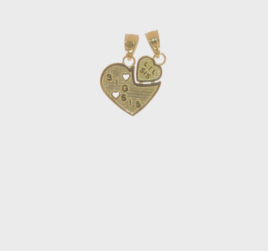 Dije Corazón Separado "Big Sis, Lil Sis" en Oro de 10K