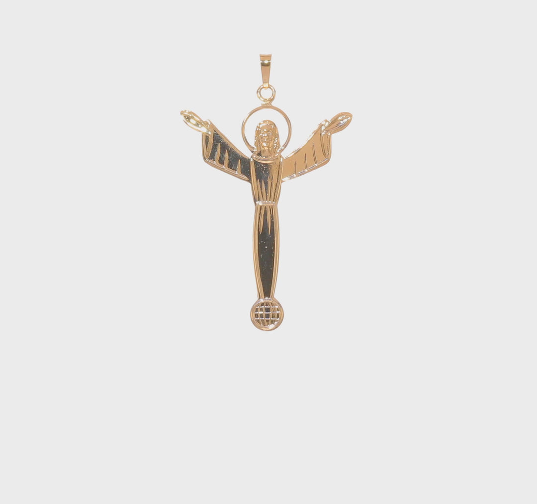 Solid Polished 14K Gold Risen Christ Pendant