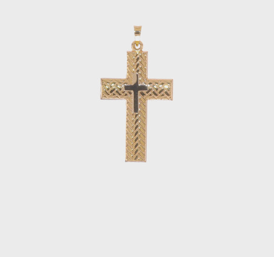 14k Two Tone Polished Hollow Woven Double Cross Pendant